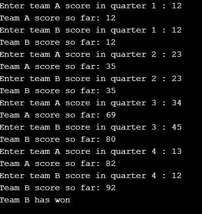 A basketball game has four quarters. Write a program to do the following. Use a for loop to input sc