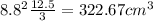 8.8^2\frac{12.5}{3} = 322.67 cm^3