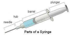 To maintain asepsis when administering an injection, all parts of the syringe can be handled except