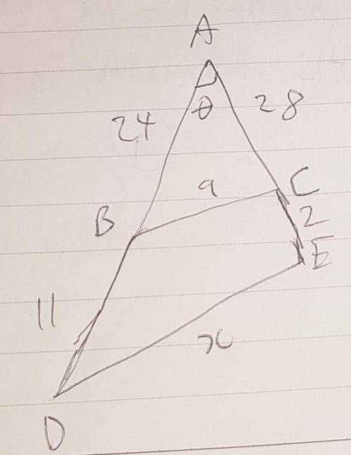 In triangle ABC, the angle bisector of angle BAC meets line segment BC at D, such that AD = AB. Line