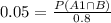 0.05 = \frac{P(A1 \cap B)}{0.8}