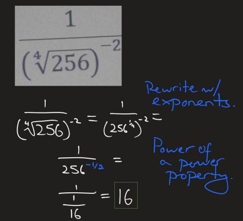 1/ (^4√256)^-2please simplify using exponent laws and then evaluate expression