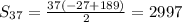 S_{37} = \frac{37(-27 + 189)}{2} = 2997