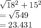 \sqrt18^2 + 15^2\\=\sqrt 549\\=23.431