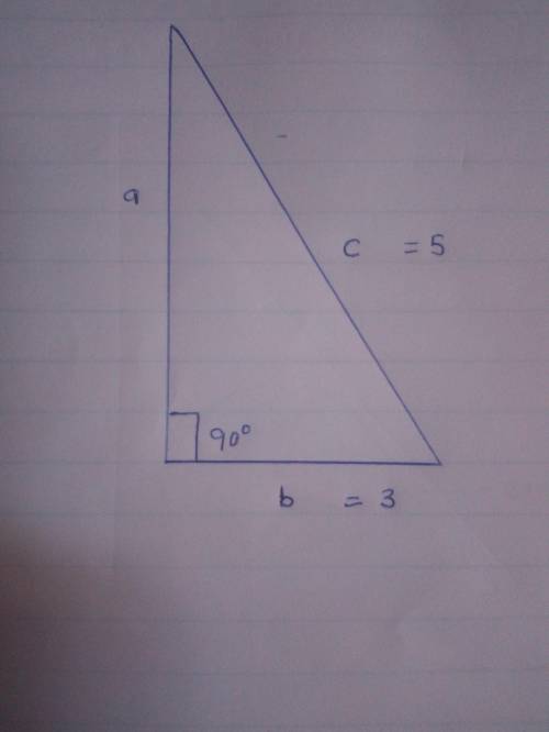 Given a right triangle with b=3 and c=5 find leg a? Show your work
