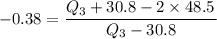 -0.38 = \dfrac{Q_{3}+30.8-2 \times 48.5_{_{}}}{Q_{3}-30.8}
