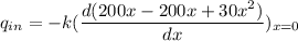 q_{in}= -k (\dfrac{d( 200x-200x+30x^2)}{dx})_{x=0}