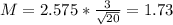 M = 2.575*\frac{3}{\sqrt{20}} = 1.73