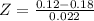 Z = \frac{0.12 - 0.18}{0.022}