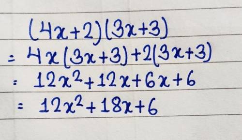 Multiply.
(4x+2)(3x+3)