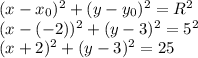 (x-x_0)^2+(y-y_0)^2=R^2\\(x-(-2))^2+(y-3)^2=5^2\\(x+2)^2+(y-3)^2=25