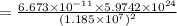 =\frac{6.673\times 10^{-11}\times 5.9742\times 10^{24}}{(1.185\times 10^7)^2}