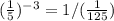 (\frac{1}{5})^{-3} = 1/{(\frac{1}{125})}}