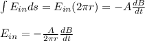 \int E_{in}ds=E_{in}(2\pi r)=-A\frac{dB}{dt}\\\\E_{in}=-\frac{A}{2\pi r}\frac{dB}{dt}
