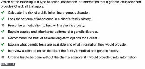 Which of the following is a type of action, assistance, or information that a genetic counselor can