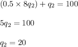 (0.5 \times 8q_2)+q_2=100\\\\5q_2=100\\\\q_2=20