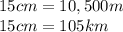 15cm = 10,500m \\ 15cm = 105km