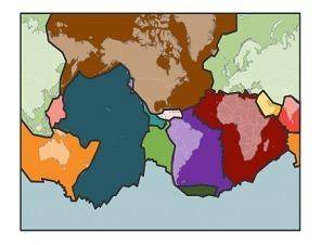 Identify the large brown tectonic plate and whether it is oceanic or continental