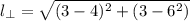 l_{\perp} = \sqrt{(3-4)^{2}+(3-6^{2})}