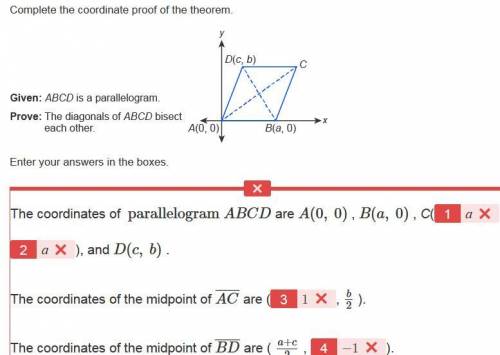 Complete the coordinate proof of the theorem. given:  a b c d is a parallelogram. prove:  the diagon