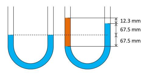 1) A U-tube, in which both ends are open to the atmosphere, is partially filled with water. Oil whic