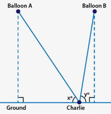 Charlie is watching hot air balloons. Balloon A has risen at a 56° angle. Balloon B has risen at an