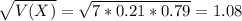 \sqrt{V(X)} = \sqrt{7*0.21*0.79} = 1.08