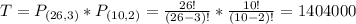 T = P_{(26,3)}*P_{(10,2)} = \frac{26!}{(26-3)!}*\frac{10!}{(10-2)!} = 1404000