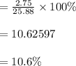 =\frac{2.75}{25.88}\times 100\%\\\\=10.62597\\\\=10.6\%