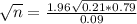 \sqrt{n} = \frac{1.96\sqrt{0.21*0.79}}{0.09}