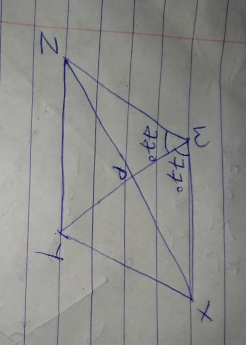 What is the measure of ∠WZX in rhombus WXYZ?

Rhombus W X Y Z has segments connecting X to Z and W t