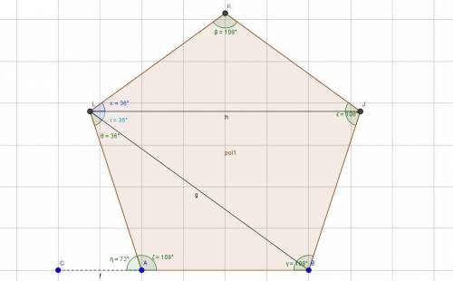 The given shape is a regular pentagon.

Work out the value of angle x and angle y.
E
B
D