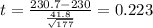 t=\frac{230.7-230}{\frac{41.8}{\sqrt{177}}}=0.223