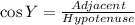 \cos Y = \frac{Adjacent}{Hypotenuse}