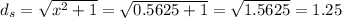 d_s=\sqrt{x^2+1}=\sqrt{0.5625+1}=\sqrt{1.5625}=1.25