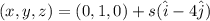 (x,y,z) = (0,1,0)+s(\hat{i}-4\hat{j})