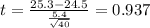 t=\frac{25.3-24.5}{\frac{5.4}{\sqrt{40}}}=0.937
