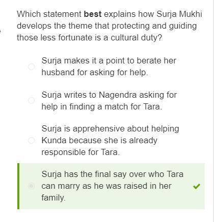 Which statement best explains how Surja Mukhi develops the theme that protecting and guiding those l