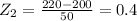 Z_{2} = \frac{220 - 200}{50}= 0.4