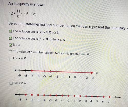 Select the statements and number line that can represent the inequality.