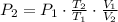 P_{2} = P_{1}\cdot \frac{T_{2}}{T_{1}}\cdot \frac{V_{1}}{V_{2}}