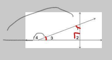 Identify which of the labeled angles in the figure is an obtuse angle. answers: A) 2 B) 3 C) 1 D) 4