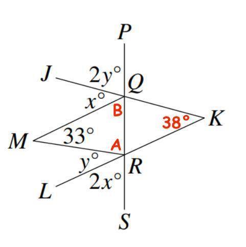 PLEASE ANSWER THIS!

In the diagram, PQRS, JQK and LRK are straight linesРQuestion 1Question 2Questi
