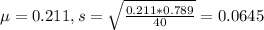 \mu = 0.211, s = \sqrt{\frac{0.211*0.789}{40}} = 0.0645