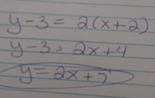 Write the equation of the line in point-slope form that passes through the point (-2.3)

1
and has a