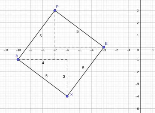 Identify the polygon that has vertices A(−10,−1), P(−7,3), E(−3,0), and X(−6,−4), and then find the