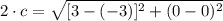 2\cdot c = \sqrt{[3 - (-3)]^{2}+ (0-0)^{2}}