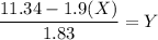 \dfrac{11.34-1.9(X)}{1.83}= Y