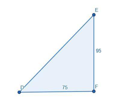 In DEF,the measure of F=90, FD=75 feet, and EF=95 feet. Find the measure of D to the nearest tenth o