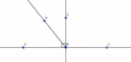 A horizontal line has points A , E, D. A line extends vertically from point E to point C and forms a